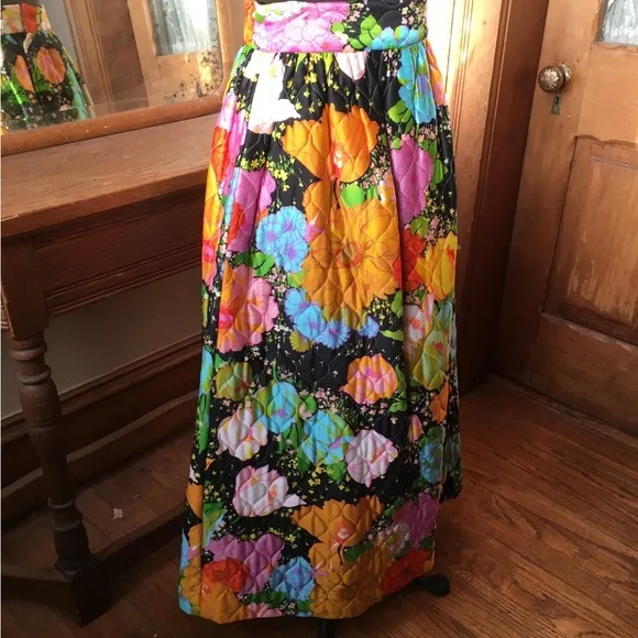 Vintage 1960s Quilted Floral Maxi Skirt - Picture 2 of 5